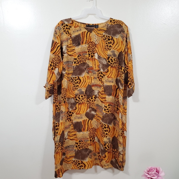 Vintage Other - Vintage Animal Print Caftan Mustard/ Orange Sz 2X
